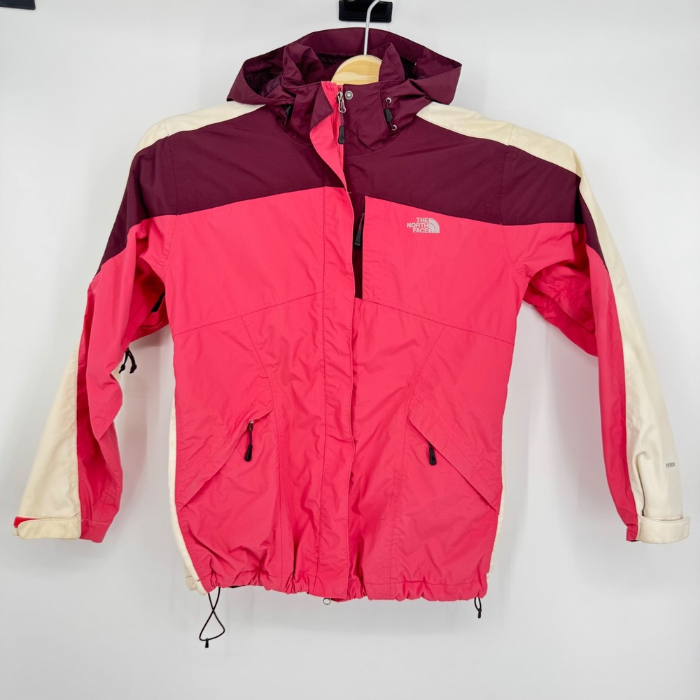 The North Face Women's XL‎ HyVent Waterproof Jacket Pink Burgundy Cream Hooded